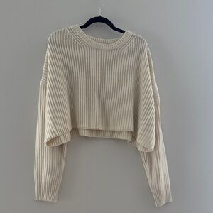 Brand New/Never Worn Cropped Cream Ribbed Knit Sweater